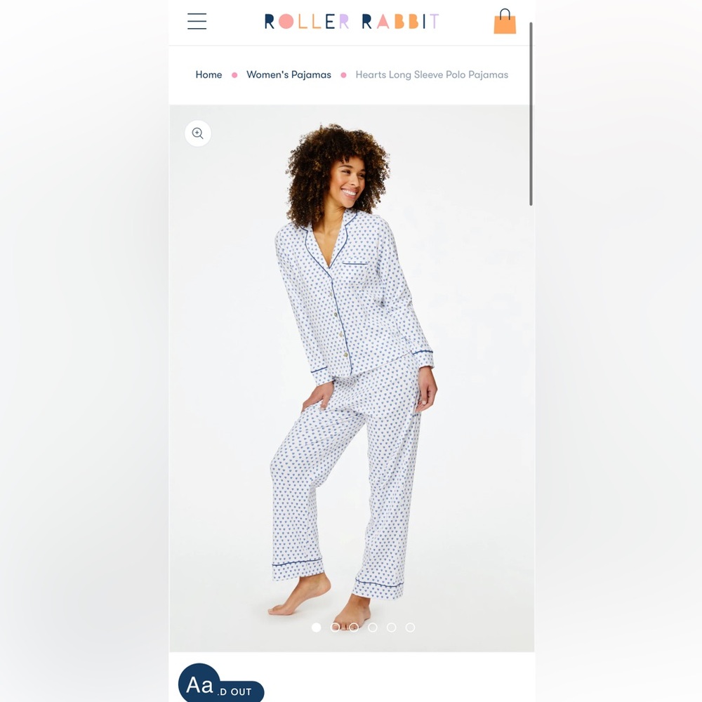 Roller Rabbit Blue Hearts Long Sleeve Polo Pajamas Preppy